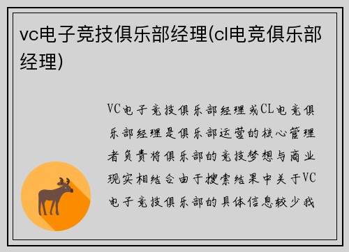 vc电子竞技俱乐部经理(cl电竞俱乐部经理)