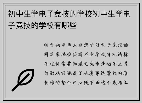 初中生学电子竞技的学校初中生学电子竞技的学校有哪些